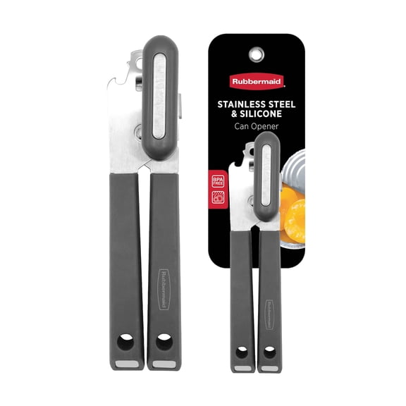 Rubbermaid Stainless Steel Can Opener, Compact Manual Can Opener with BPA-Free Silicone Handle, Charcoal