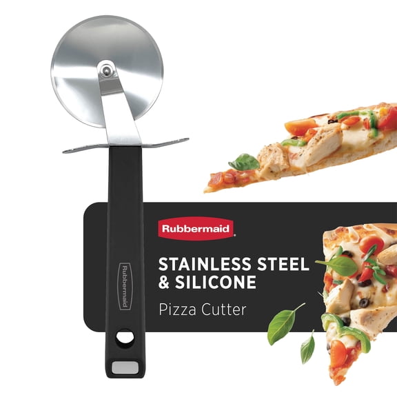 Rubbermaid Stainless Steel Pizza Cutter, 8.2” x 2.5” Pizza Cutter Wheel with Silicone Handle, Black