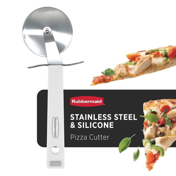 Rubbermaid Stainless Steel Pizza Cutter, 8.2” x 2.5” Pizza Cutter Wheel with Silicone Handle, Coconut Milk