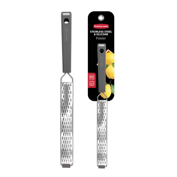 Rubbermaid Stainless Steel Lemon Zester Grater with Silicone Handle and Anti-Slip Rubber Stand, Charcoal