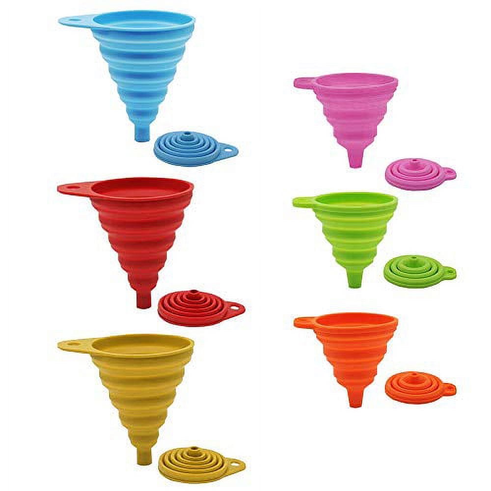 Silicone collapsible funnel set, KEKU 6piece flexible collapsible