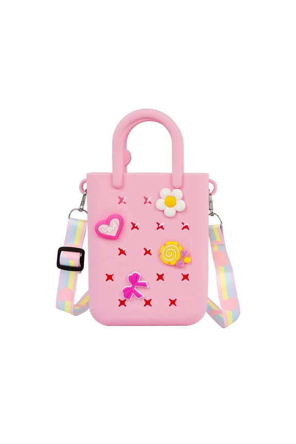 Silicone hole handbag toddler purse with adjustable shoulder strap can be DIY decoration, girls birthday gift