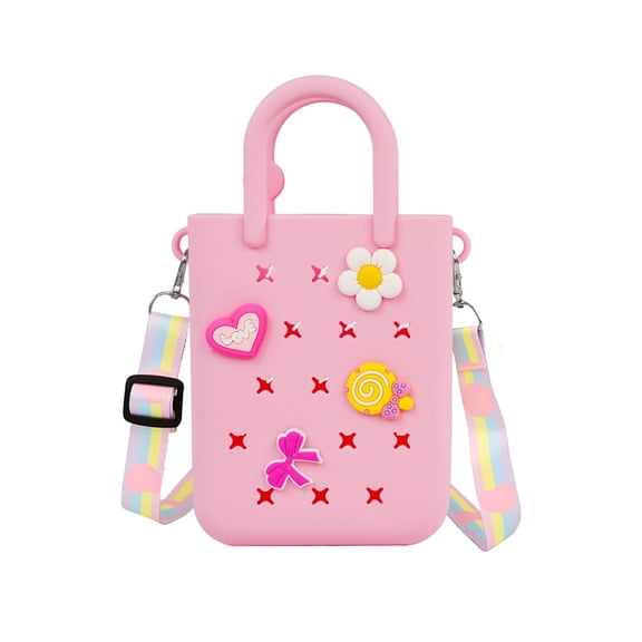 Silicone hole handbag toddler purse with adjustable shoulder strap can be DIY decoration, girls birthday gift