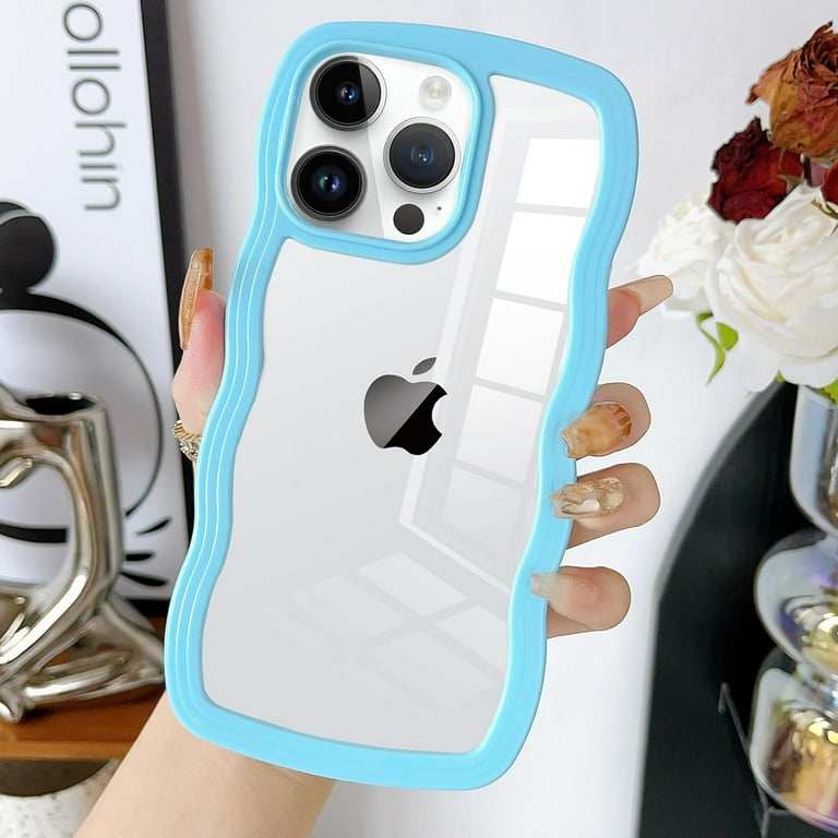 for Silicone iPhone 15 Pro Max Case Clear Curly Wave Frame
