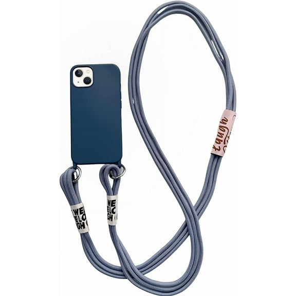 Silicone iPhone Case with Phone Lanyard, Long Crossbody Strap, Universal Lanyard Neck Strap Protective Case Cover (Navy Blue, iPhone 13 Pro)