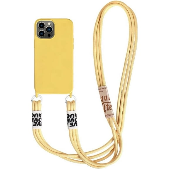 Silicone iPhone Case with Phone Lanyard, Long Crossbody Strap, Universal Lanyard Neck Strap Protective Case Cover (Yellow, iPhone XR)