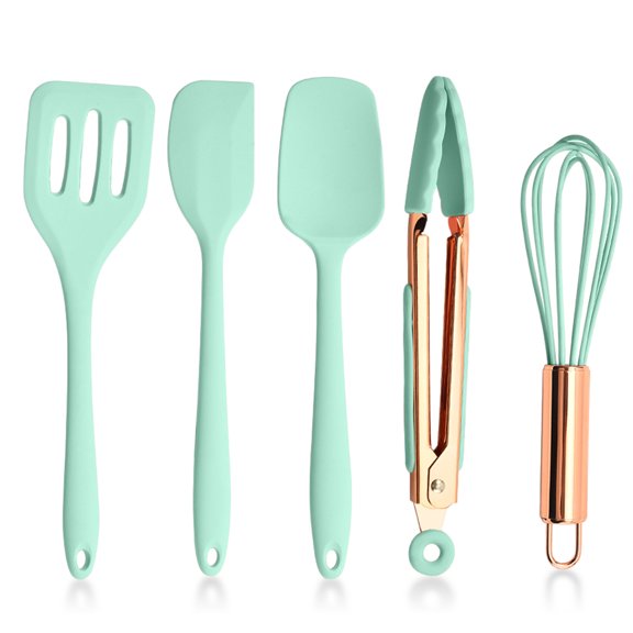 Silicone kitchenware set Integrated silicone spatula spatula Food clip egg beater Baking tools - green