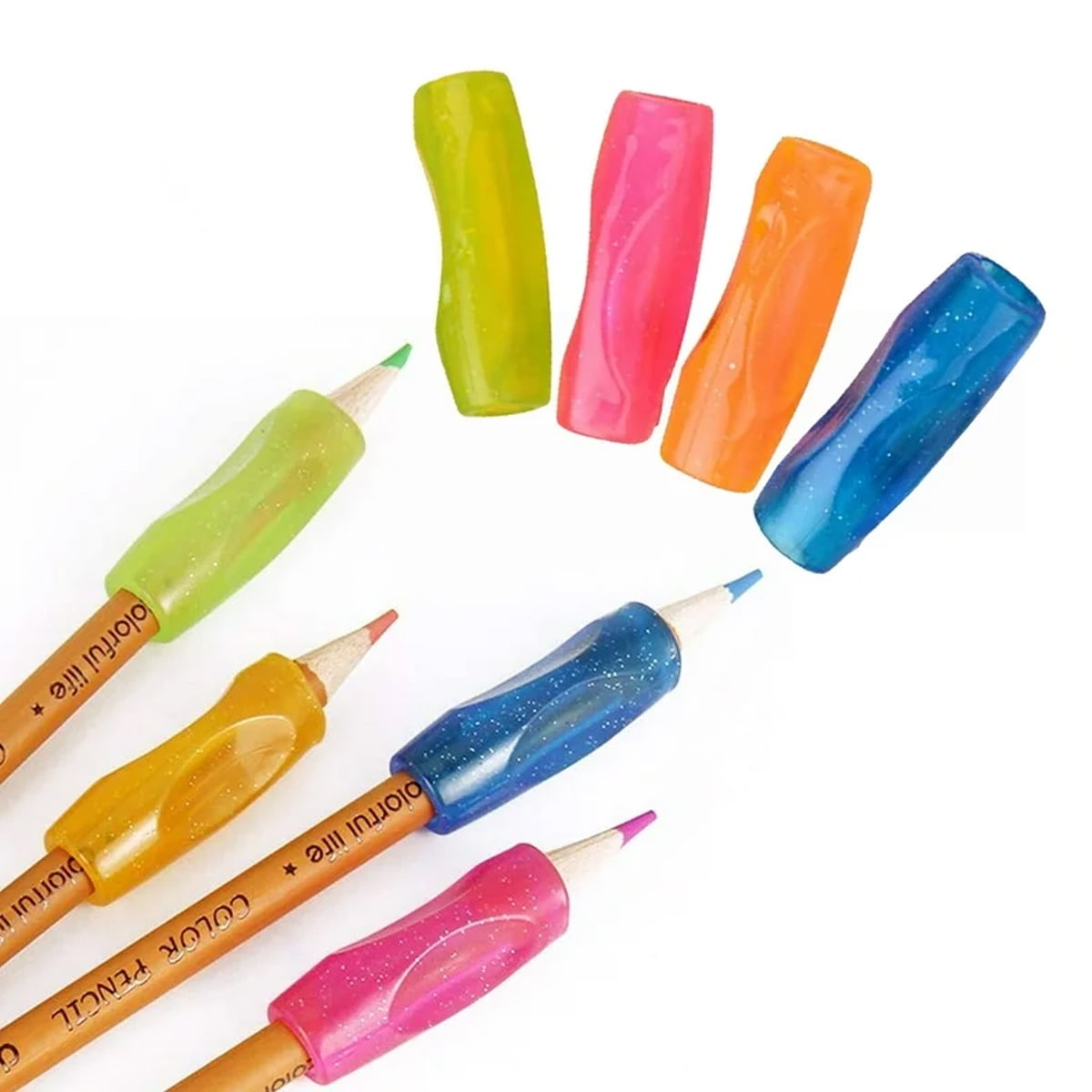 Silicone pen grips, pencil grips stand (8 units, 8 packs) to help with ergonomic writing. In bulk-