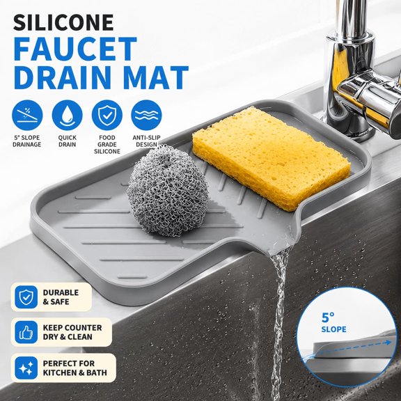 Silicone soap dish with drainage, soap tray, kitchen sink sponge holder, tray for hand soap dispensers, bathroom and kitchen sink organizer; rubber soap holder suitable for bar soap and detergent bot