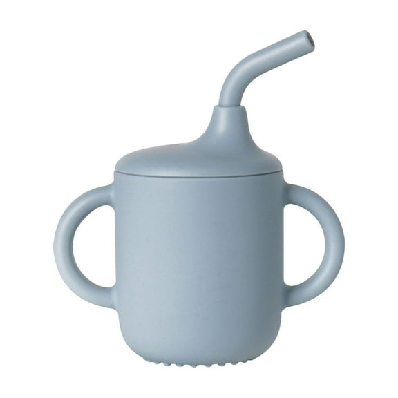 Silicone toddler sippy cup with straw and handles—no-spill training cup with removable components