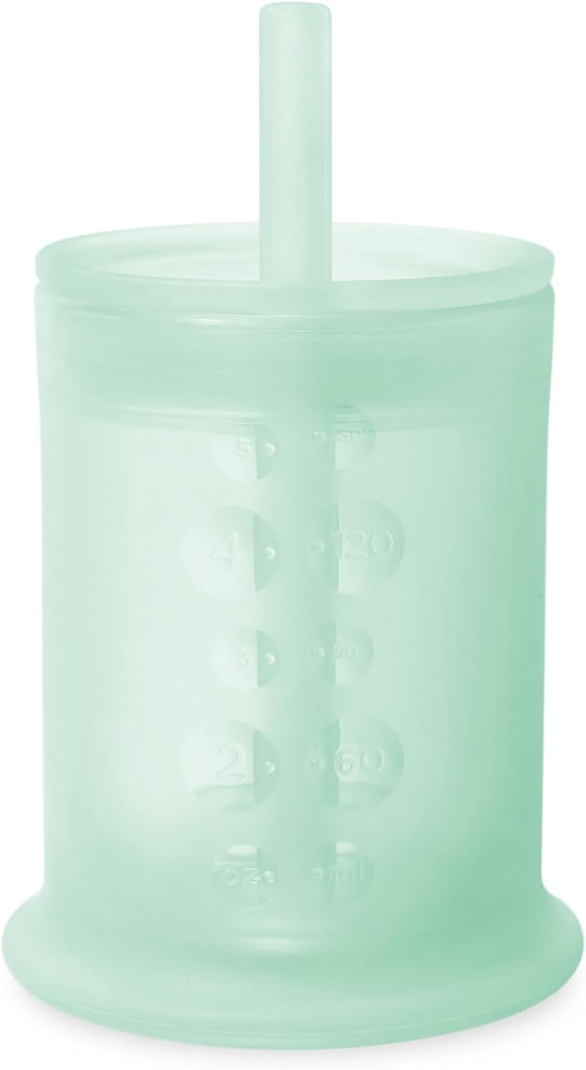 Silicone training cup with straw lid | Baby drinking cup | For babies 6 months and older to 12-18 months toddlers | Children's straw cups and smoothie cups | Baby self-feeding (mint, 5 ounces)