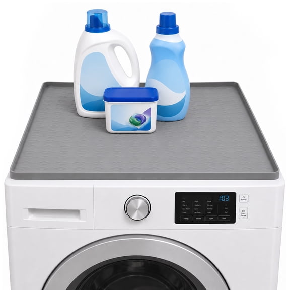 Silicone Washer Dryer Top Cover, 23.6 x 19.7" Non-skid Washing Machine Top Protector Mat, Waterproof Protective Pad with Raised Edge for Laundry Room, Refrigerator
