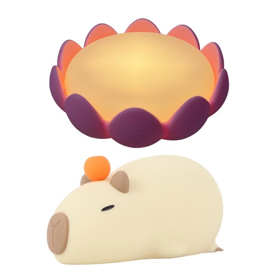 Silicones Night Light with Flower Base Kapibala Figurine Designs LED Illuminating Night Lamp for Kids Room Decoration