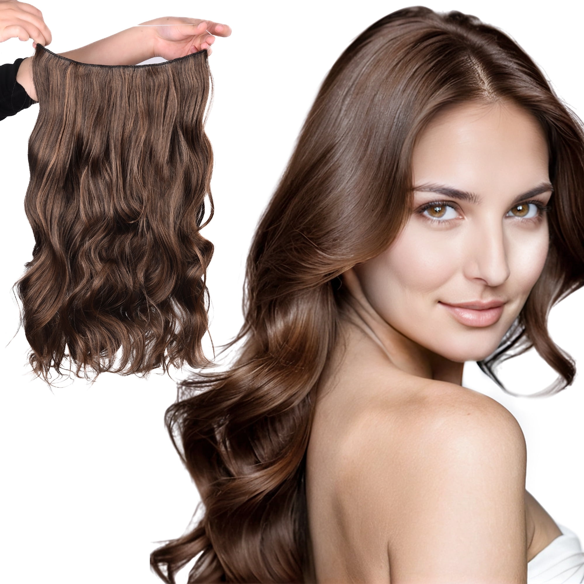 Silike 16" Fish Line Clip In Curly Hair Extensions  3 Piece Set (1 Large + 2 Small Wefts) for Flexible Styling Multi-Color Synthetic Fiber Hairpieces