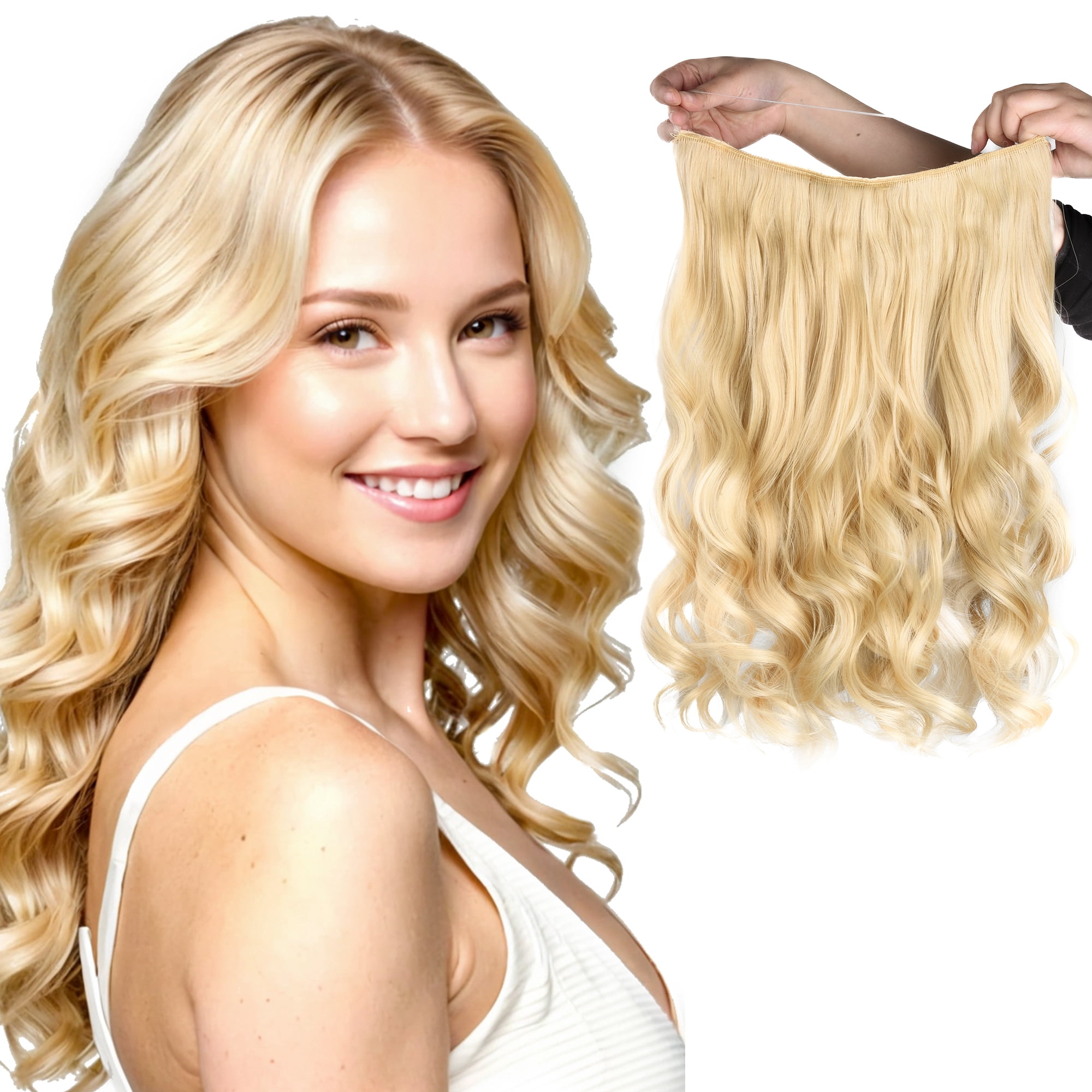 Silike 16" Fish Line Clip In Curly Hair Extensions  3 Piece Set (1 Large + 2 Small Wefts) for Flexible Styling Multi-Color Synthetic Fiber Hairpieces