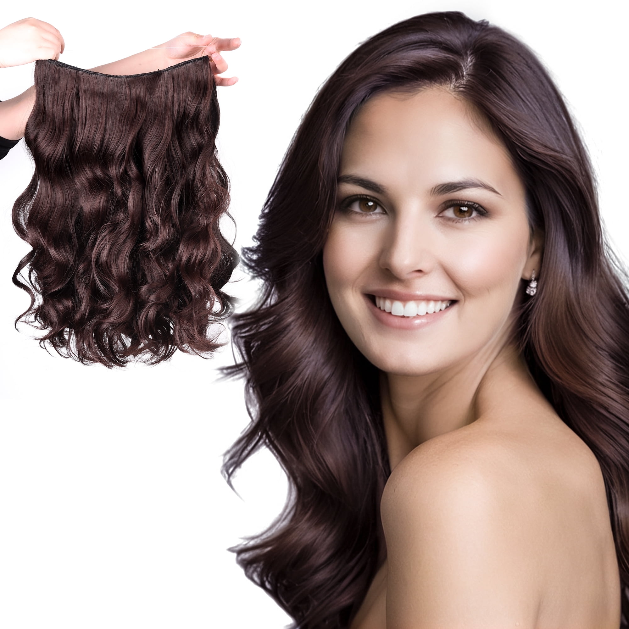 Silike 16" Fish Line Clip In Curly Hair Extensions  3 Piece Set (1 Large + 2 Small Wefts) for Flexible Styling Multi-Color Synthetic Fiber Hairpieces