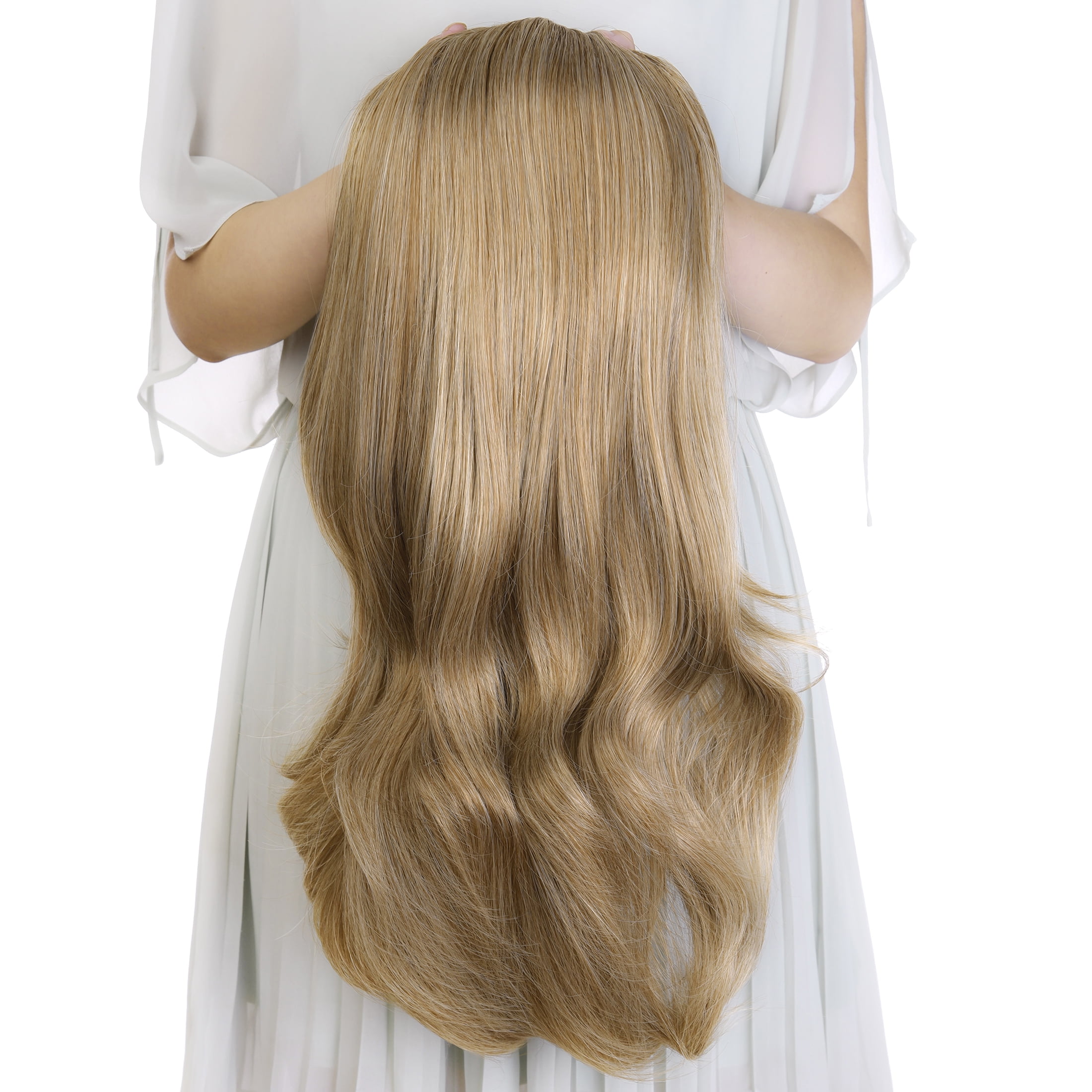 Silike 24" Long Wavy Clip in Half Head Tied Wig Premium Japanese Synthetic Fibers Hair Extensions for Women, 210g, Natural Looking Voluminous Waves for Added Length & Thickness, Heat Resistant