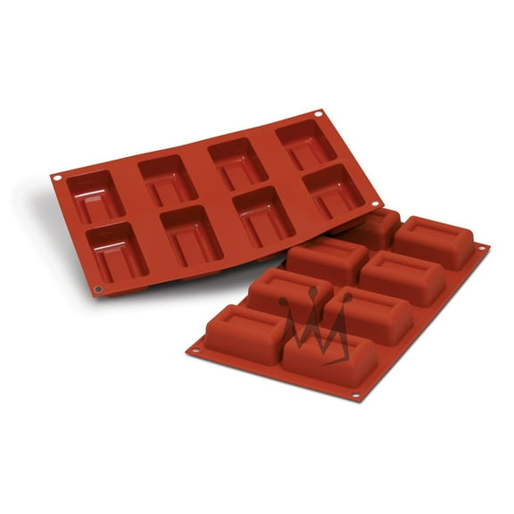 Silikomart Professional Flexible Silicone Bakeware: Ingot 2.4 Oz, 2.93" x 1.87" x 1.1" High, 8 Cavities