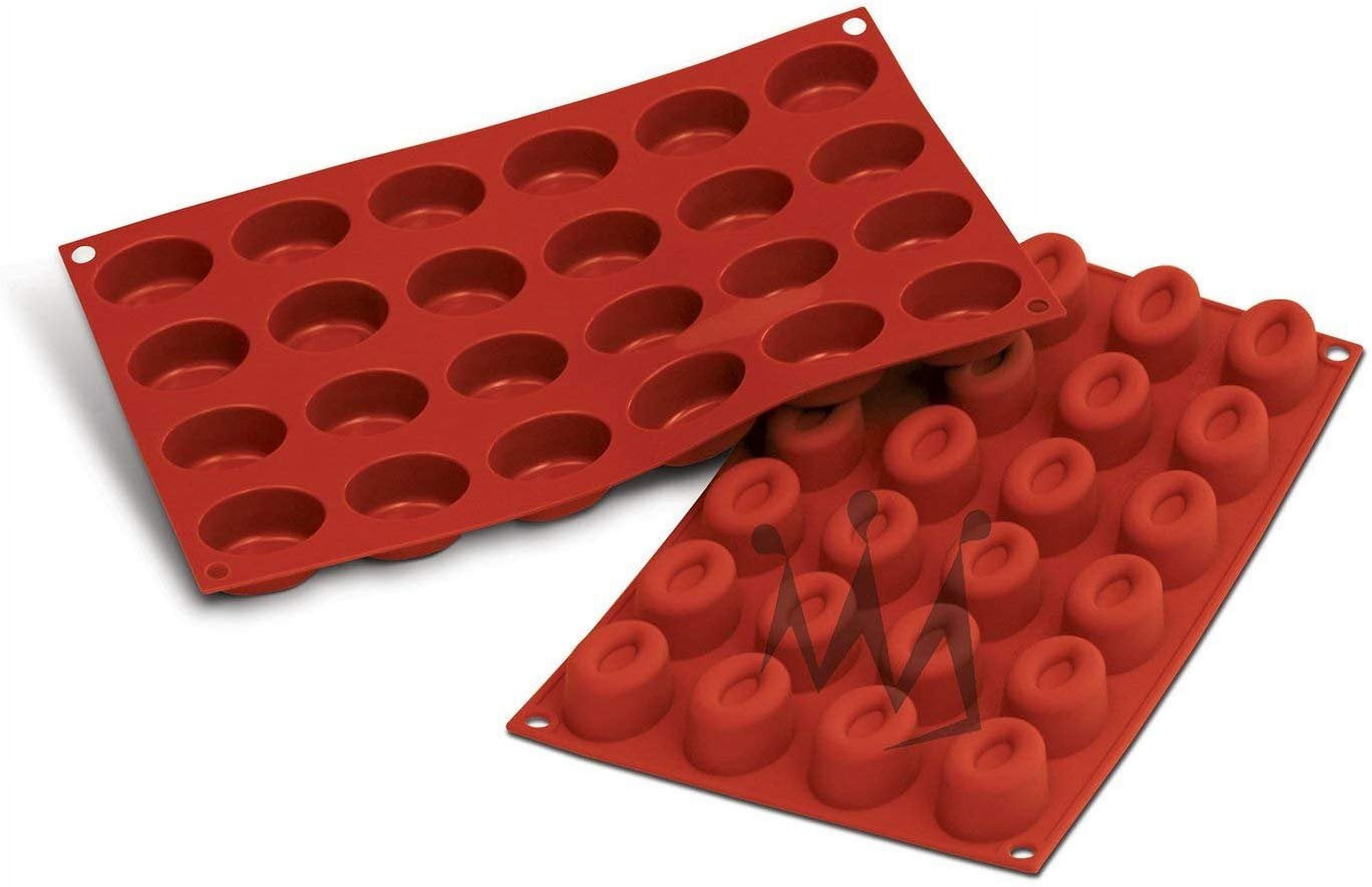 Red Silicone 24-Cavity Oval Savarin Baking Mold