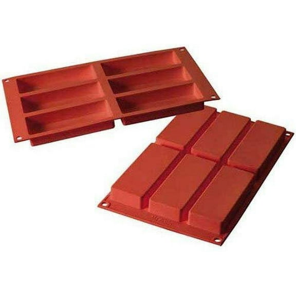 Silikomart Professional SF128 Silicone Mold, Rectangle 3.72 Ounce, 4.72 Inch x 1.77 Inch x 0.79 Inch High, 6 Cavities