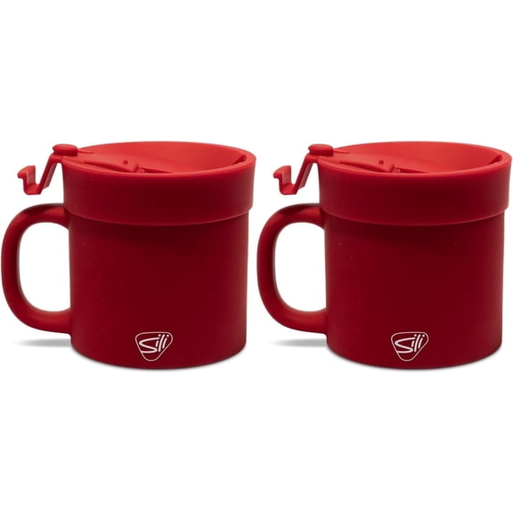 Silipint 16oz Silicone Coffee Mug Tumbler with Flip Lid Unbreakable Dishwasher Safe Microwave Oven & Freezer Compatible Non-Toxic Reusable Cup for Coffee Tea or Cold Drinks, Classic Red - Pack of 2