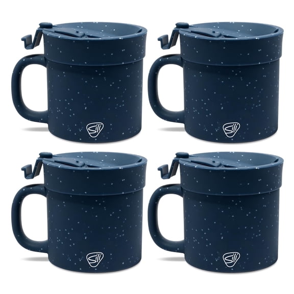 Silipint 16oz Silicone Coffee Mug Tumbler with Flip Lid – Unbreakable, Dishwasher Safe, Microwave, Oven & Freezer Compatible – Non-Toxic Reusable Cup for Hot Coffee, Tea, or Cold Drinks, Pack of 4, S