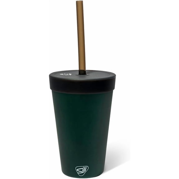 Silipint 16oz Silicone Tumbler with Straw Lid – Unbreakable, Non-Toxic, Dishwasher Safe & Spill Proof Tumbler Leakproof Travel Mug for Coffee, Juice, Cocktail (Forest Green, smoke)
