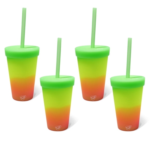 Silipint 16oz Silicone Tumbler with Straw Lid – Unbreakable, Non-Toxic, Dishwasher Safe & Spill Proof Tumbler – Leakproof Travel Mug for Coffee, Juice, Cocktail, Pack of 4, Ombre Glow Green