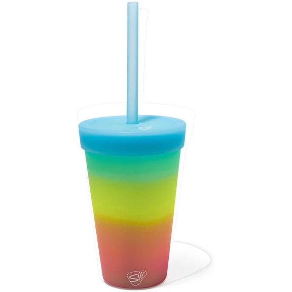Silipint 16oz Silicone Tumbler with Straw Lid – Unbreakable, Non-Toxic, Dishwasher Safe & Spill Proof Tumbler – Leakproof Travel Mug for Smoothie, Coffee, Cocktail, Ombre Glow Blue - Pack of 1