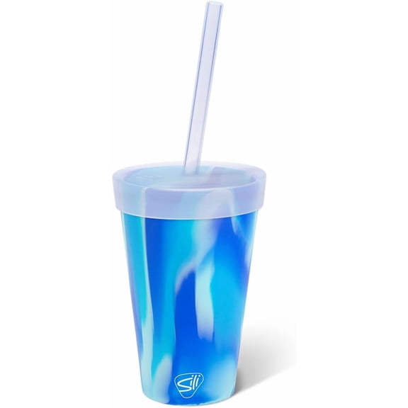 Silipint 16oz Silicone Tumbler with Straw Lid – Unbreakable, Non-Toxic, Dishwasher Safe & Spill Proof Tumbler Leakproof Travel Mug for Smoothie, Coffee, Juice, Cocktail (Arctic Sky, Icicle)
