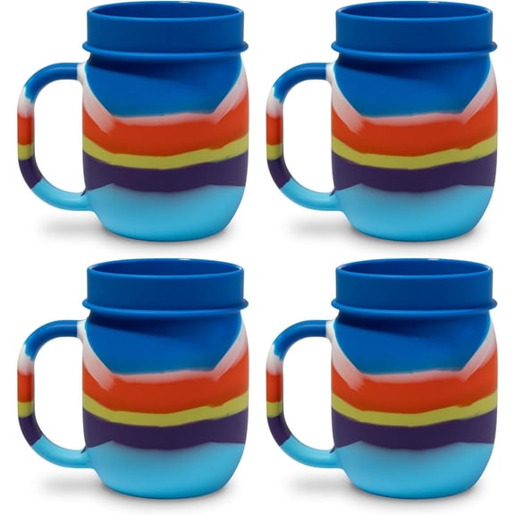 Silipint 25oz Silicone Barrel Cup with Handle – Unbreakable, BPA-Free, Dishwasher, Microwave, Freezer, Oven Safe Travel Coffee Mug for Coffee, Smoothies, Water, Cocktails, Pack of 4, Drippy