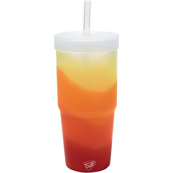 Silipint: 32oz Silicone Straw TUMBLER with Lid, Unbreakable, Non-Toxic, Dishwasher Safe - Marigold