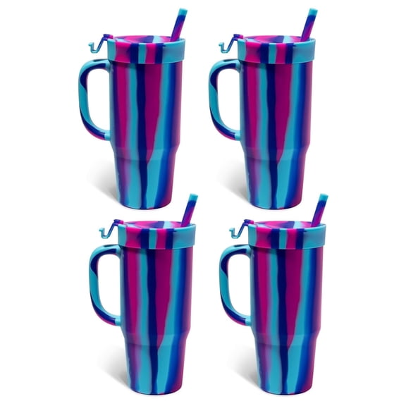 Silipint 32oz Silicone Tumbler with Handle, Flip Lid and Straw – BPA-Free, Non-Toxic, Unbreakable, Freezer, Microwave, Dishwasher Safe Tumbler – Perfect for Tea, Cold Water, Smoothies, Pack of 4