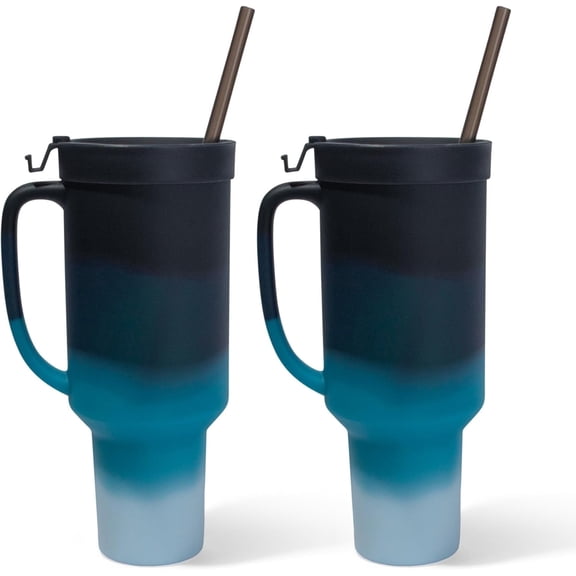 Silipint 64oz Silicone Tumbler with Handle, Flip Lid and Straw - BPA-Free, Non-Toxic, Unbreakable, Freezer, Microwave, Dishwasher Safe Tumbler Perfect for Tea, Cold Water, Smoothies, Pack of 2, Moon