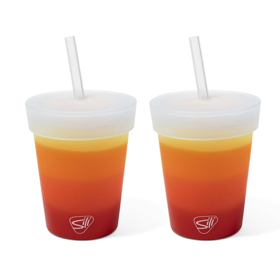 Silipint 8oz Silicone Kids Straw Tumbler – BPA-Free, Non-Toxic, Unbreakable, Microwave, Dishwasher Safe – Perfect for Tea, Cold Water, Smoothies, Marigold - Pack of 2