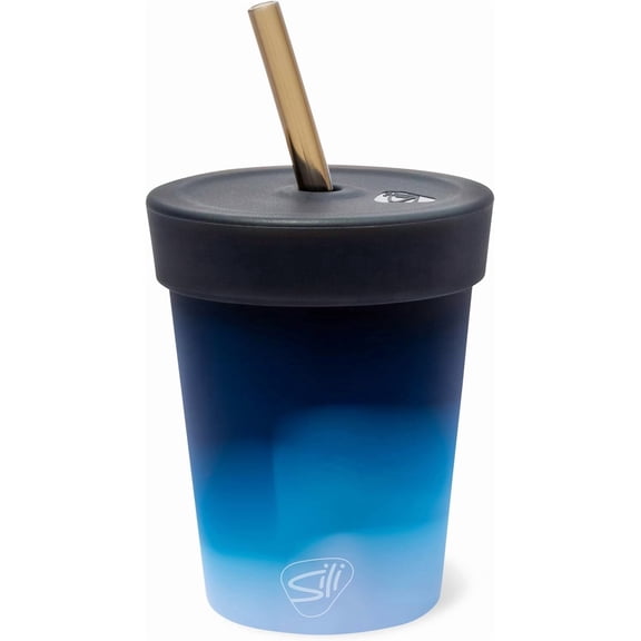 Silipint 8oz Silicone Tumbler with Straw and Lid – Pack of 1 BPA Free, Non-Toxic, Dishwasher, Microwave, Freezer Safe Tumbler Cup – Reusable Drinkware for Juice, Smoothies, Coffee (Moon Beam)