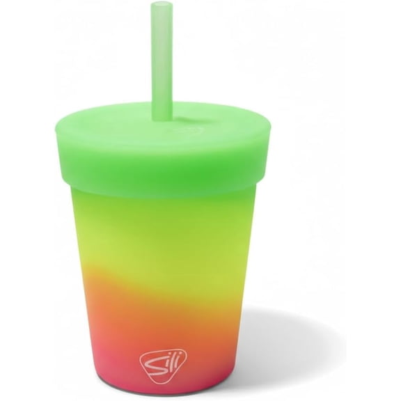 Silipint 8oz Silicone Tumbler with Straw and Lid  Pack of 1 BPA Free, Non-Toxic, Dishwasher, Microwave, Freezer Safe Tumbler Cup  Reusable Drinkware for Juice, Smoothies, Coffee (Ombre Glow Green)