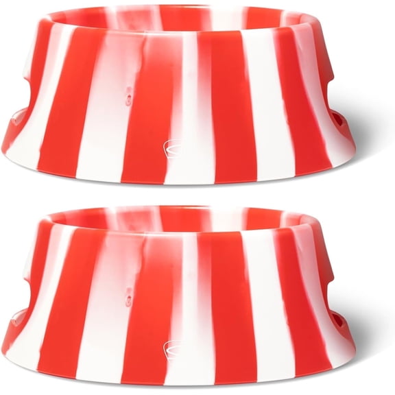 Silipint: Aqua-Fur Silicone Dog Bowl: 18oz Colapsible/Foldable, Lightweight, Feed & Water Dish, Pet Travel, Pack of 2, Peppermint Stripe