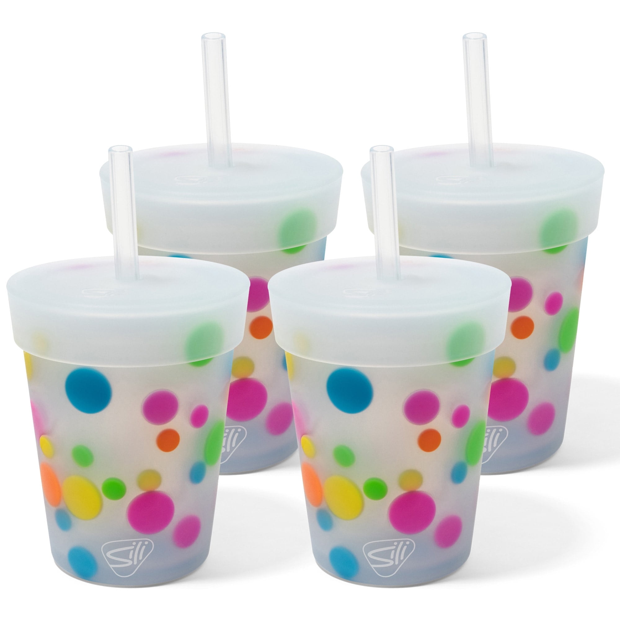 Silipint: Kids Straw Tumblers 8oz: 4 Pack - Polka Dots - Silicone ...