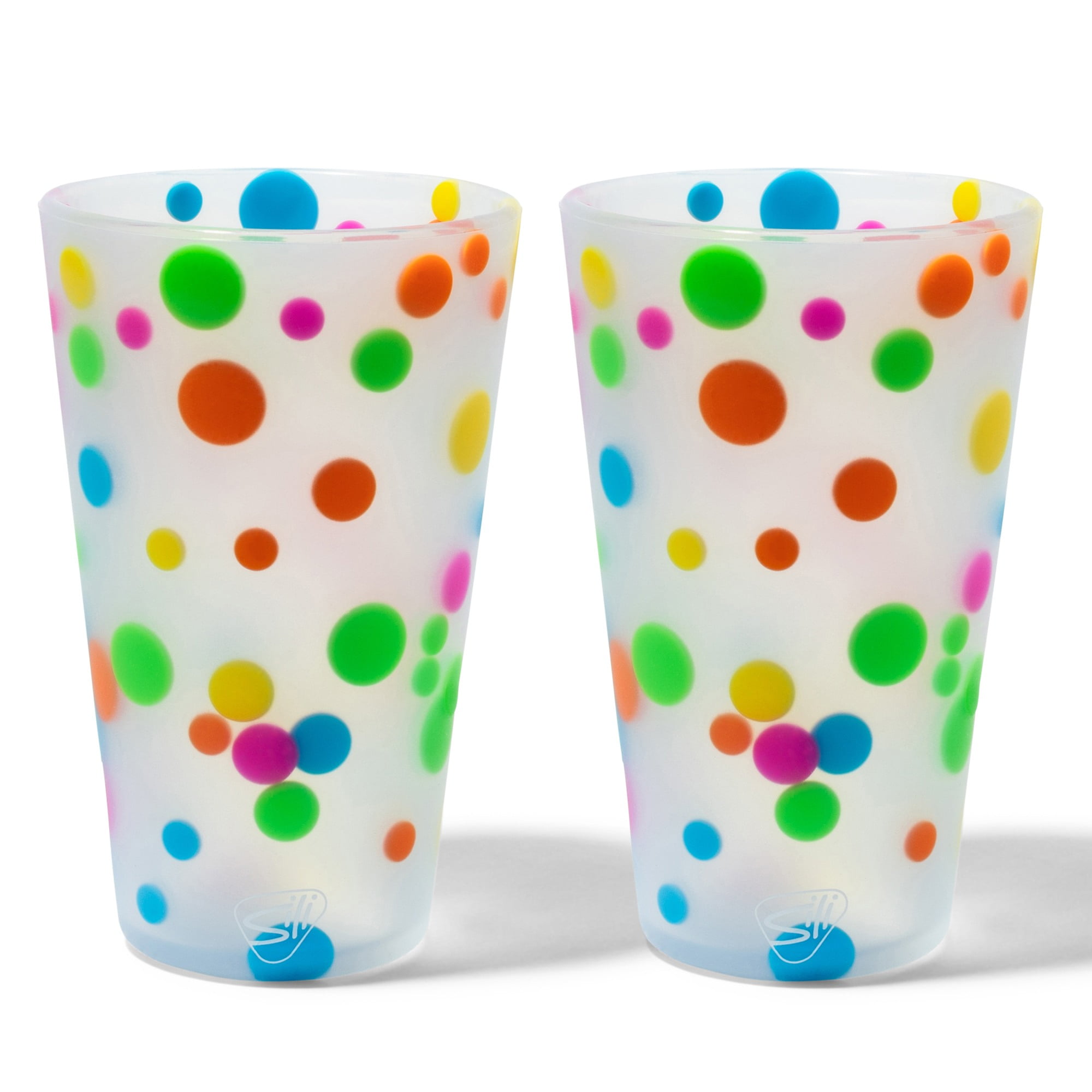 Silipint: Pint Glasses 16oz: 2 Pack - Polka Dots - Silicone Unbreakable Cups, Hot & Cold Drinks, Flexible, Dishwasher-Microwave-Freezer-Oven Safe