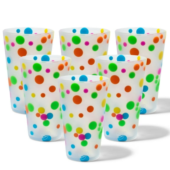 Silipint: Pint Glasses 16oz: 6 Pack - Polka Dots - Silicone Unbreakable Cups, Hot & Cold Drinks, Flexible, Dishwasher-Microwave-Freezer-Oven Safe