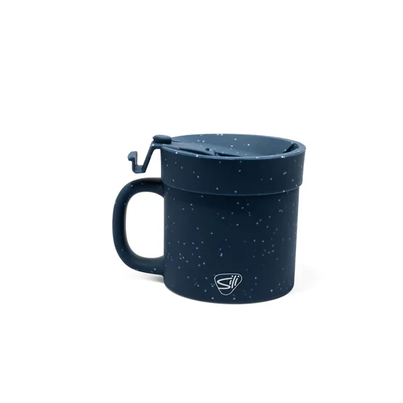 Silipint 16oz Silicone Coffee Mug Tumbler with Flip Lid – Unbreakable Dishwasher Safe Microwave Oven & Freezer Compatible – Non-Toxic Reusable Cup for Coffee Tea or Cold Drinks (Speckled Blue)