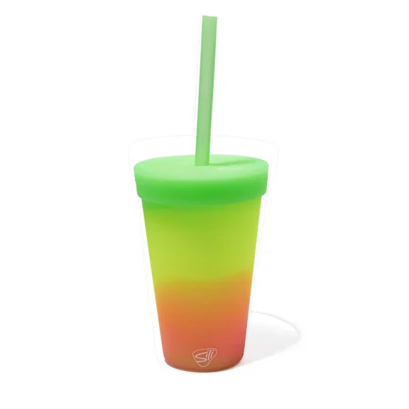 Silipint Silicone 16 oz Straw Tumbler, Ombre Glow Green