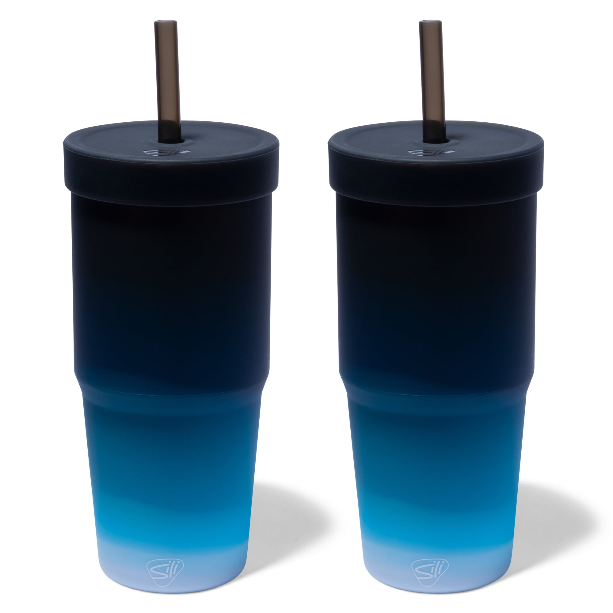 Silipint Silicone 32oz Straw Tumblers 2 Pack Moon Beam Reusable Unbreakable Cup, Flexible