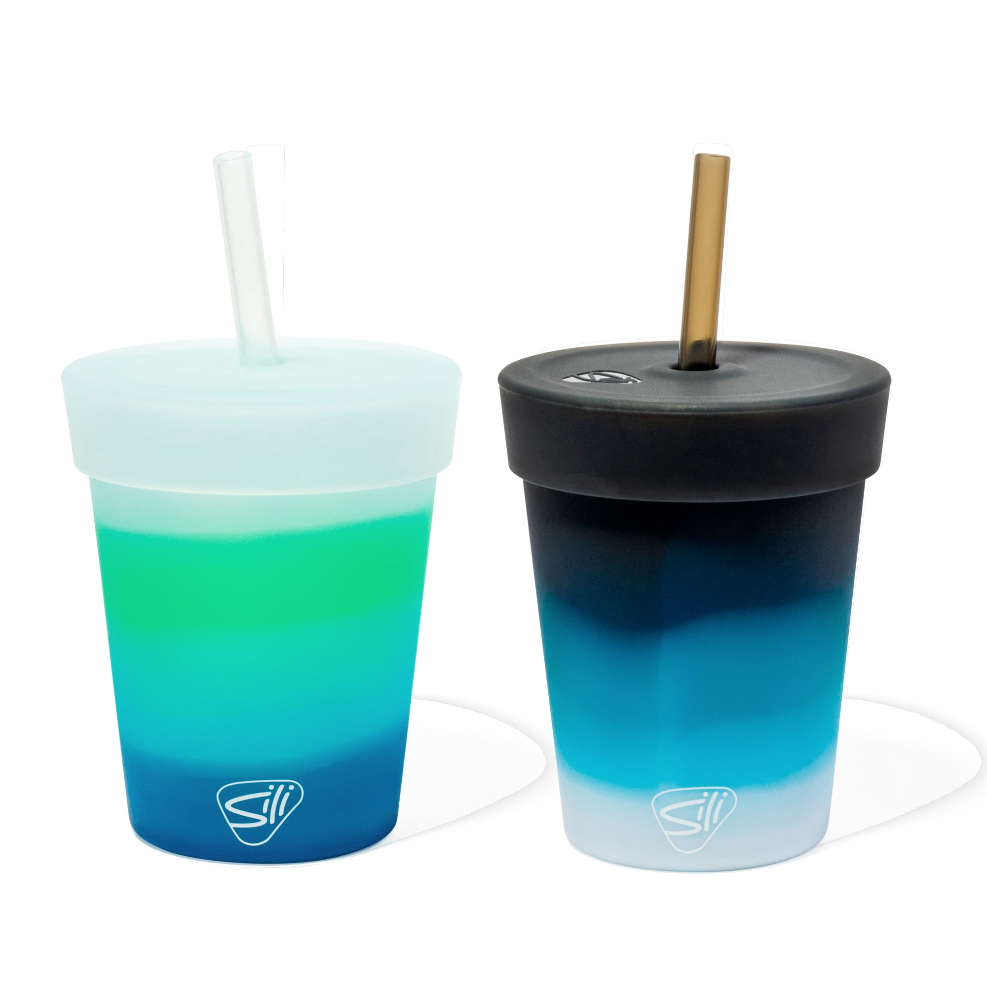 Silipint: Silicone Kids 8oz Straw Tumblers, 2 Pack, Moon Beam & Mountain Air