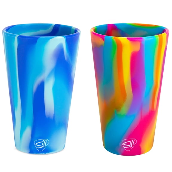Silipint: Silicone Pint Glasses: 2 Pack - Hippie Hops & Arctic Sky -16oz Unbreakable Cups, Flexible, Hot/Cold, Reusable