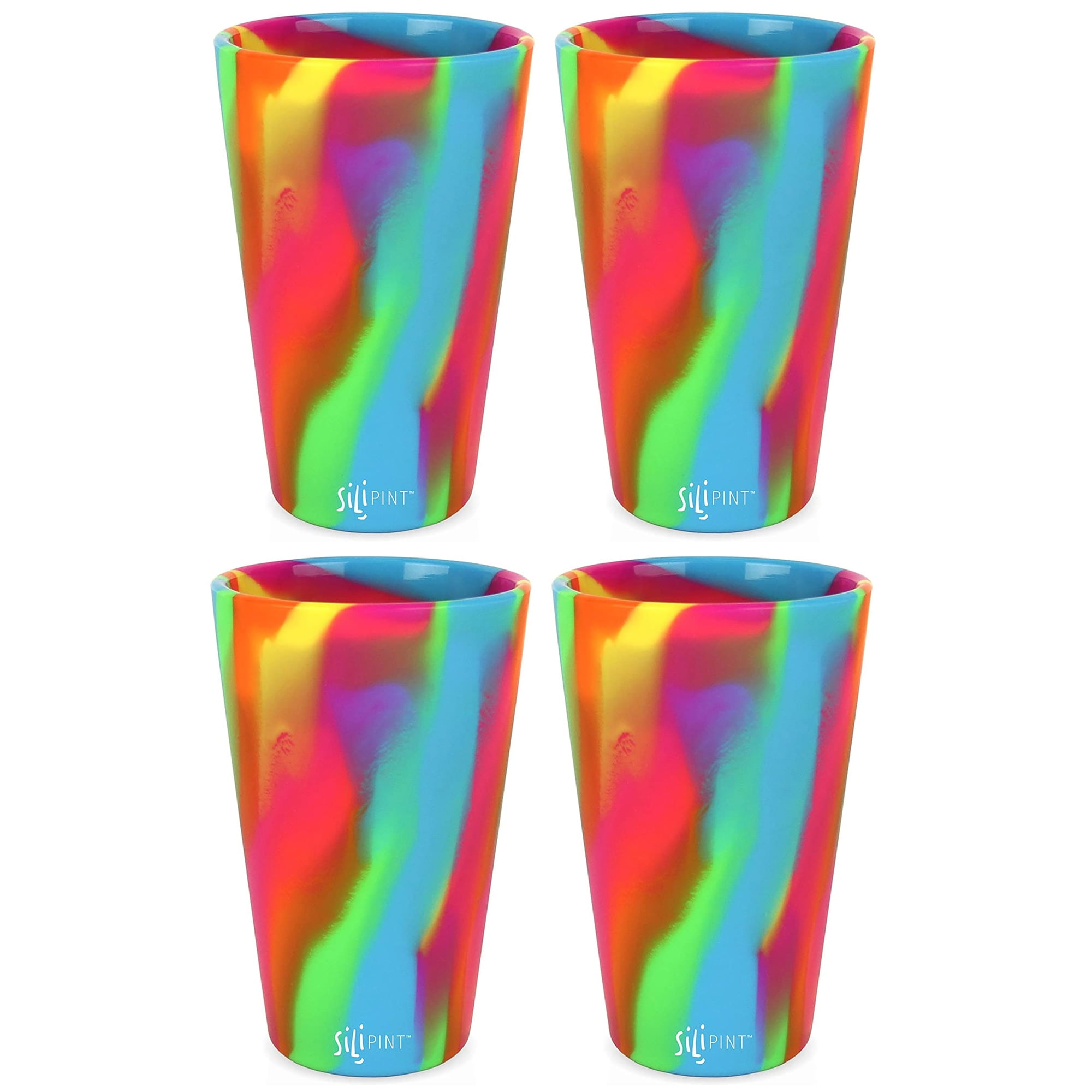 Silipint: Silicone Pint Glasses: 4 Pack Hippie Hops - 16oz Unbreakable Cups, Flexible, Hot/Cold, Non-Slip Easy Grip