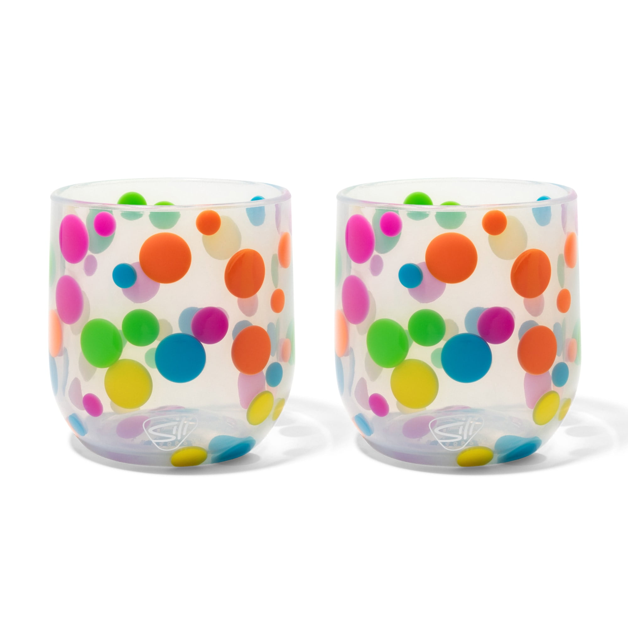 Silipint: Stemless Wine Glasses 12oz: 2 Pack - Polka Dot - Silicone Unbreakable Cups, Hot & Cold Drinks, Dishwasher-Microwave-Freezer-Oven Safe