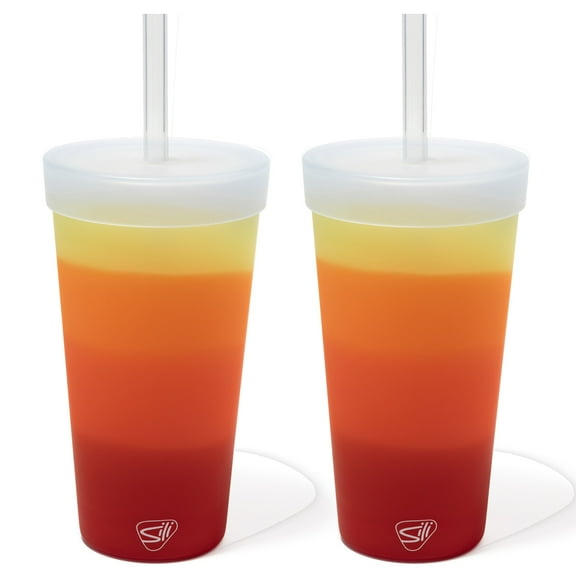 Silipint: Straw Tumber 22oz: 2 Pack - Marigold -Silcone Travel Cup, Airtight Lid, Unbreakable, Hot/Cold Drinks, Dishwasher-Microwave-Freezer-Oven Safe