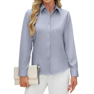 Siliteelon Basic Long Sleeve Button Down Shirts for Women Stretch Formal Work Blouse